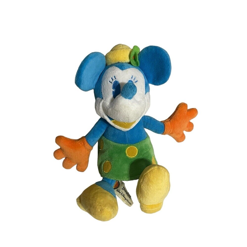 Disney Parks Multi Pale Neon Colors Minnie Mouse  10" Plush Stuffed Animal